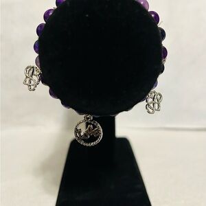 Purple Beaded Bracelet with Silver Charms